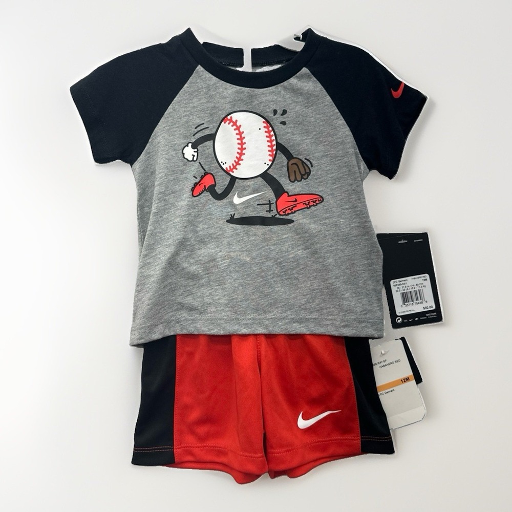 Nike Toddler Boys Baseball T-Shirt & Dri-FIT Shorts 2-Piece Set 12M NWT